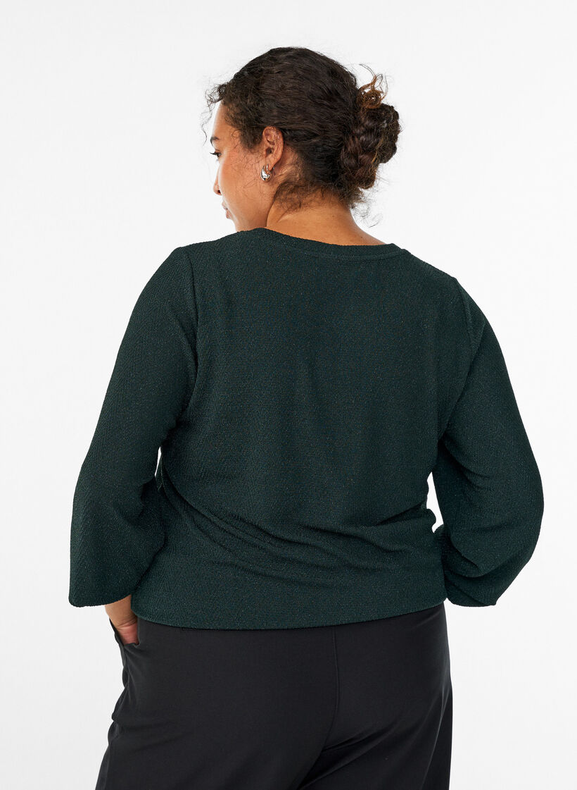 Bluse mit Fischgr&auml;tenmuster und Glitzerfaden, Gr&uuml;n, Model image number 2