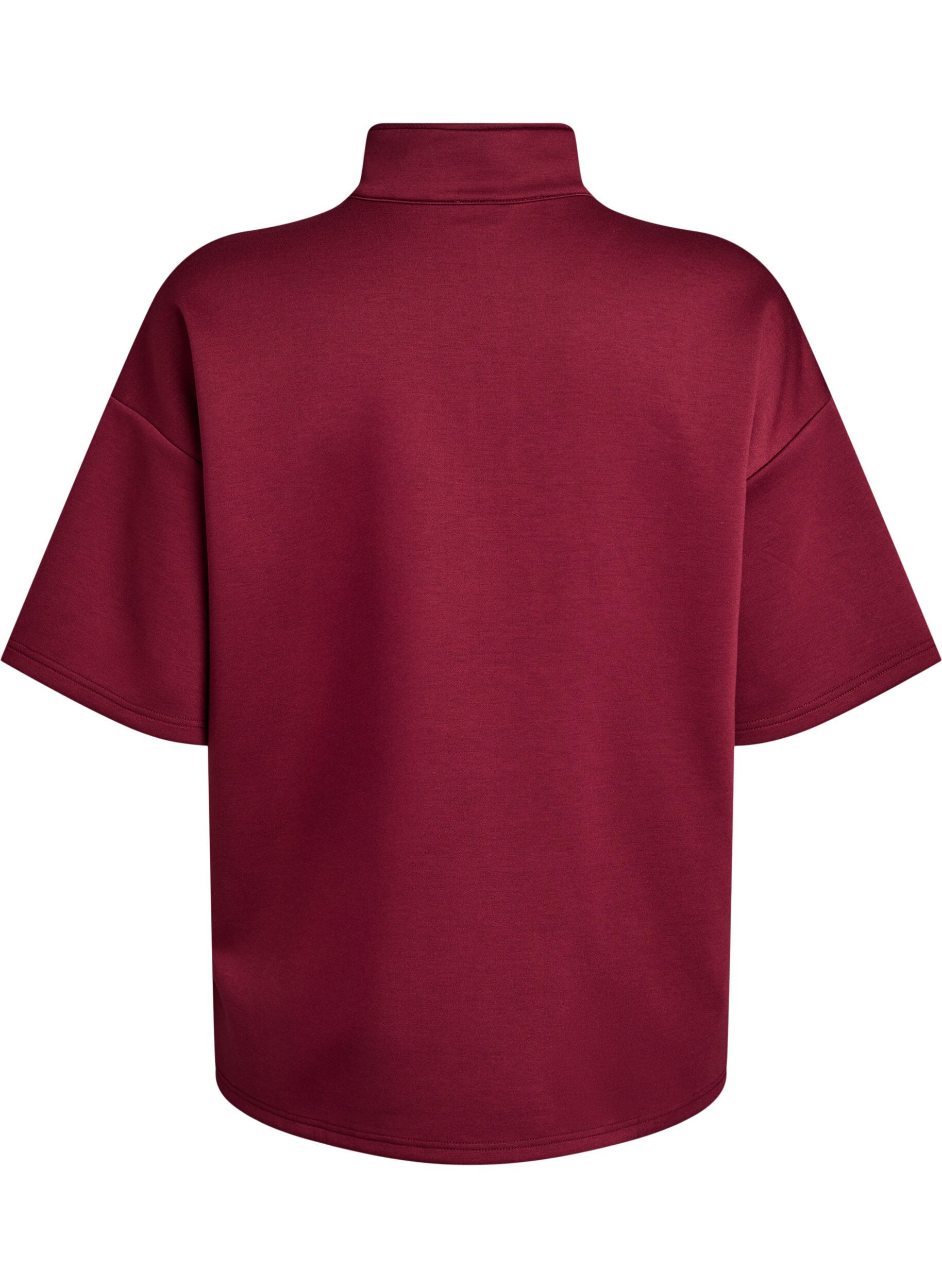 Zizzi Kurz&auml;rmeliges Sweatshirt mit hohem Kragen, Dunkles Bordeaux, Packshot image number 1