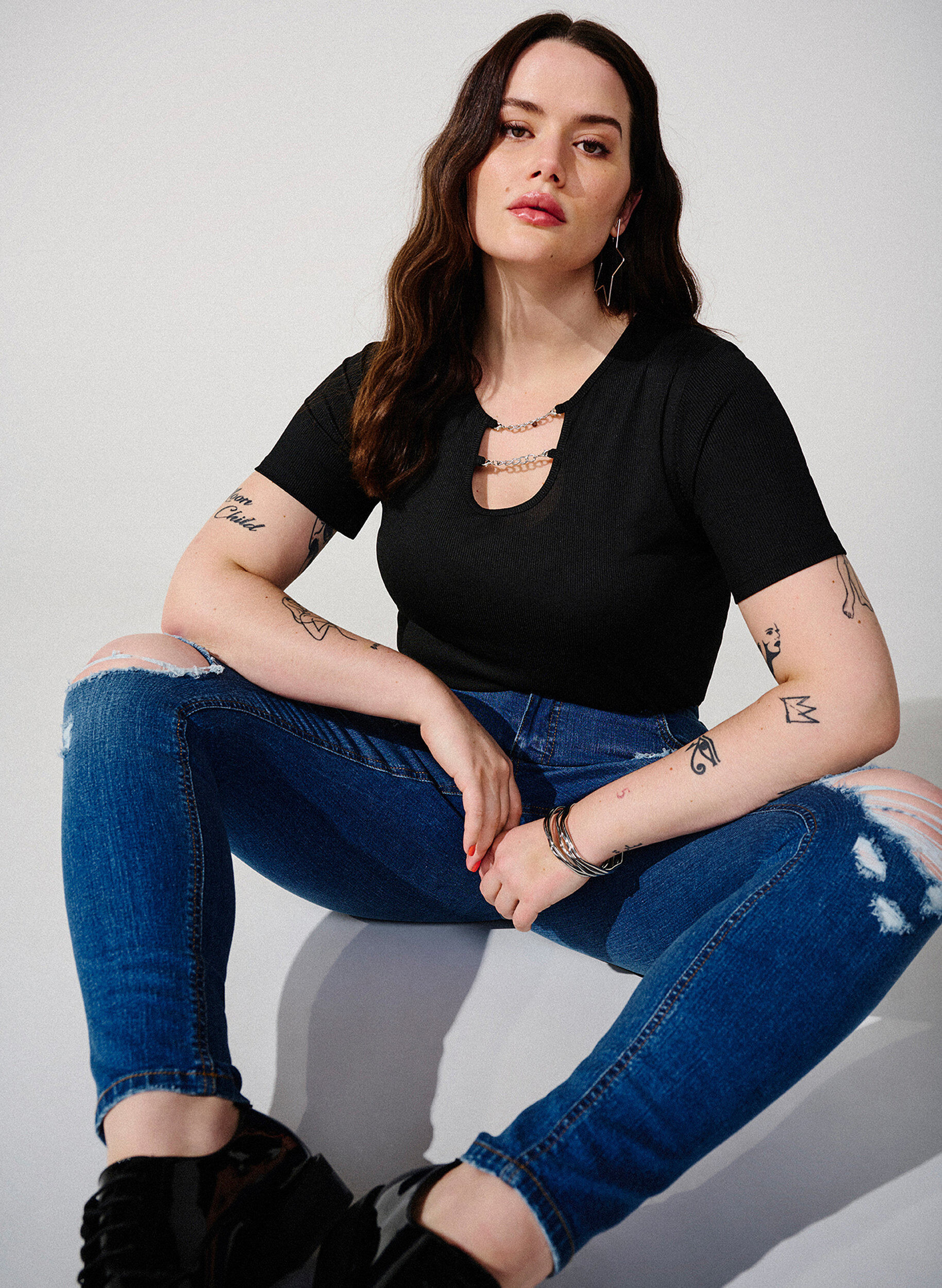 Zizzi Slim-Fit-Jeans mit Abriebdetails, Blue Denim, Image image number 0