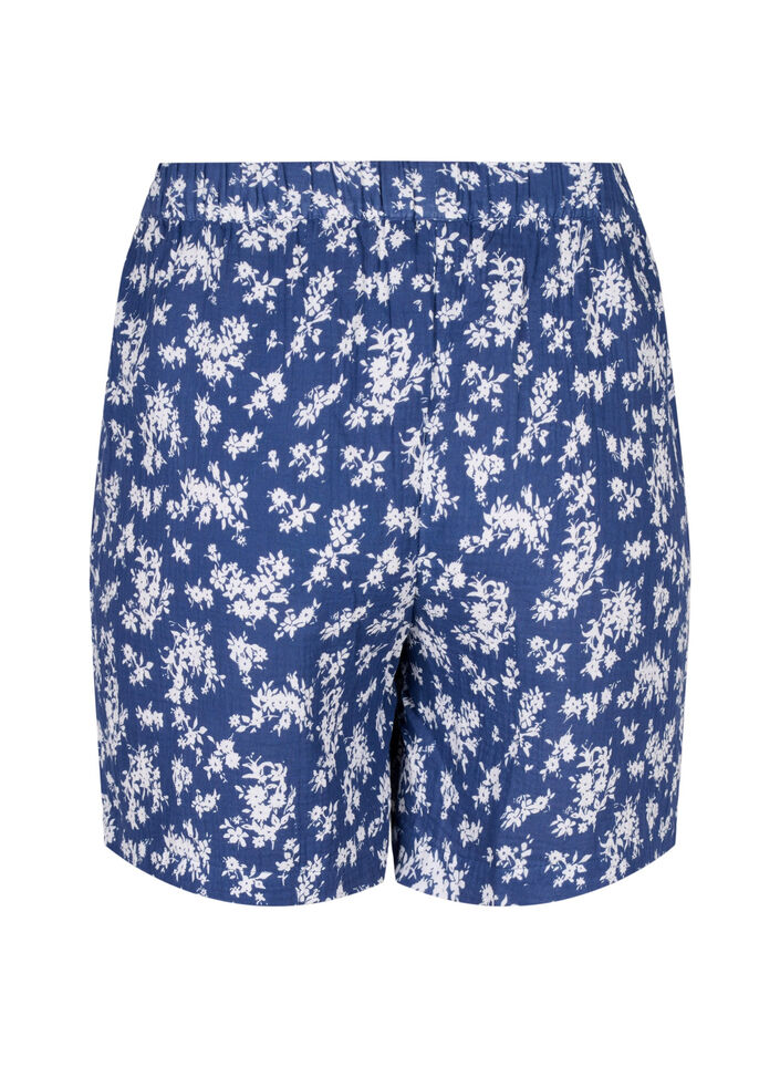 Florale Pyjamashorts aus Baumwolle, V. Indigo Flower AOP, Packshot image number 1