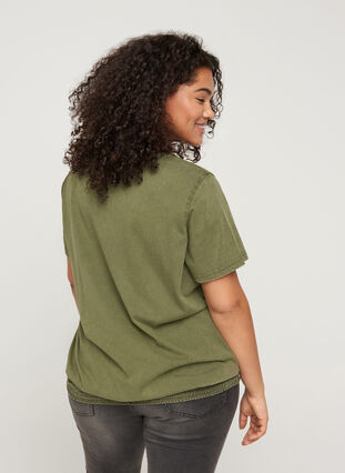 Kurzarm T-Shirt mit Acid Wash und Smock, Ivy Green acid wash, Model image number 1