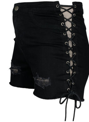 Denim-Shorts mit Schnürdetails, Black Denim, Packshot image number 2