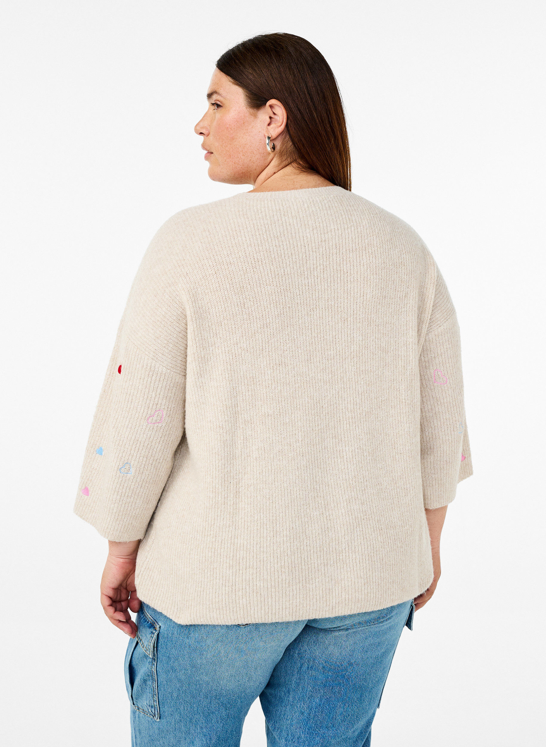 Zizzi Strickbluse mit Herzen und 3/4-&Auml;rmeln, Beige, Model image number 2
