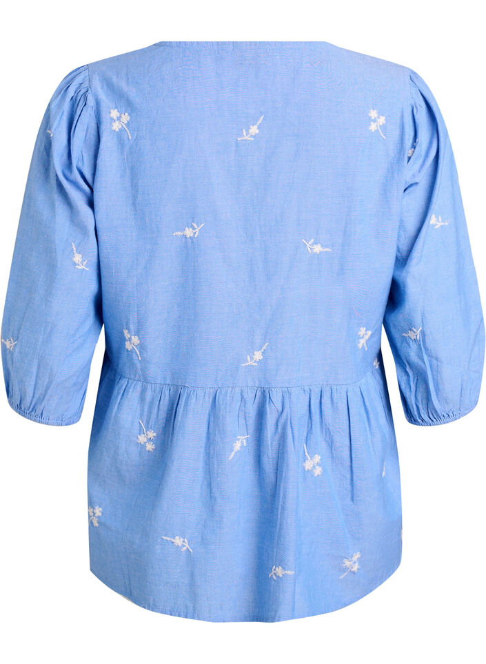 Bluse aus Baumwolle mit gestickten Blumen und Knopfverschluss, Blau, Packshot image number 1