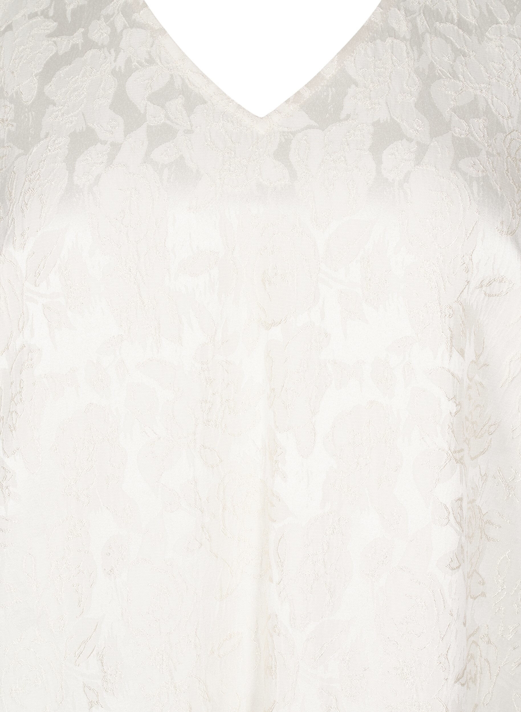 Zizzi Knielanges Kleid aus Jacquard mit kurzen &Auml;rmeln, Whisper White, Packshot image number 2
