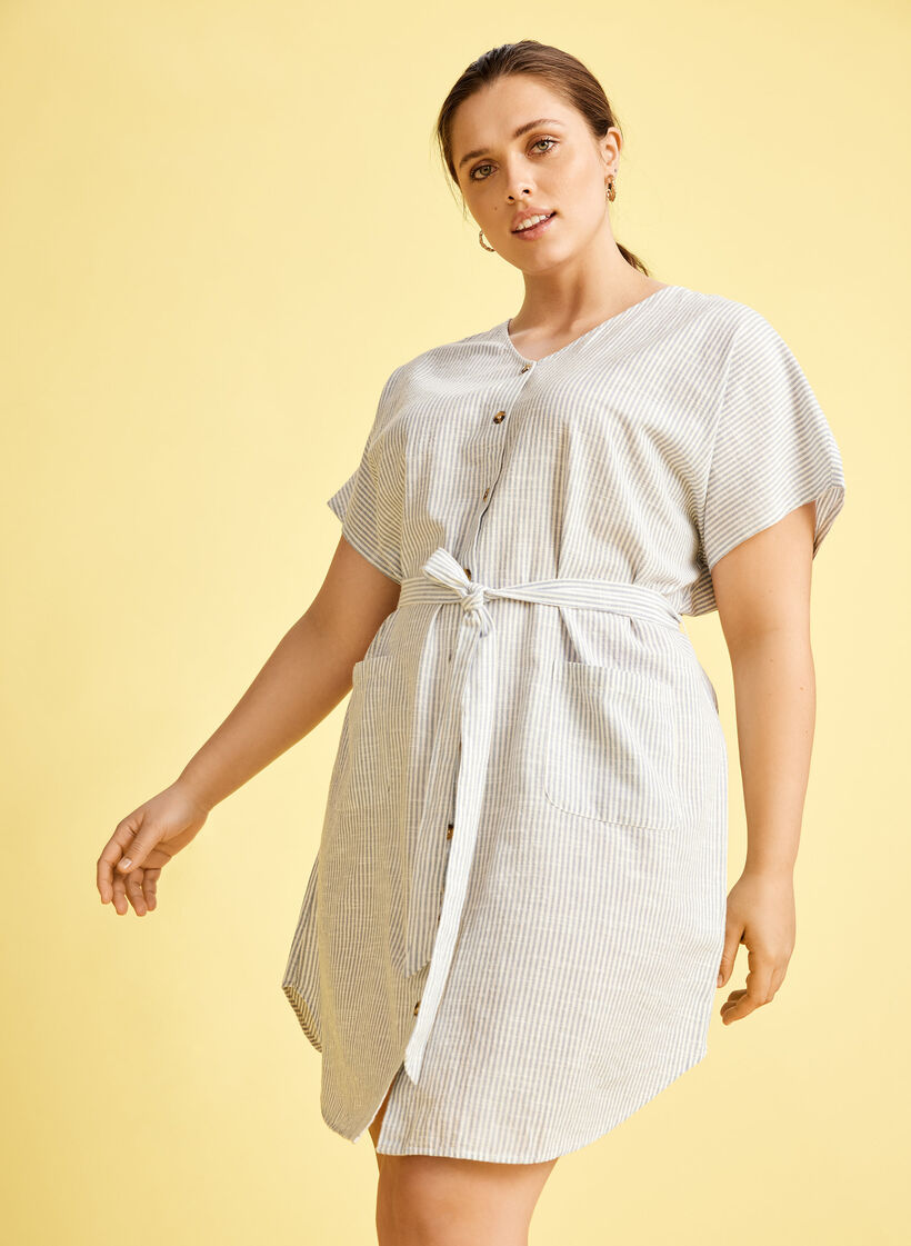 Gestreiftes Hemdkleid aus Baumwolle mit Taschen, Country Blue Stripe, Image image number 0