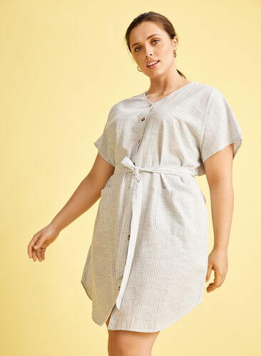 Gestreiftes Hemdkleid aus Baumwolle mit Taschen, Country Blue Stripe, Image image number 0