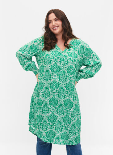 Kleid aus Viskose mit Print, Jolly Green Oriental, Model image number 0