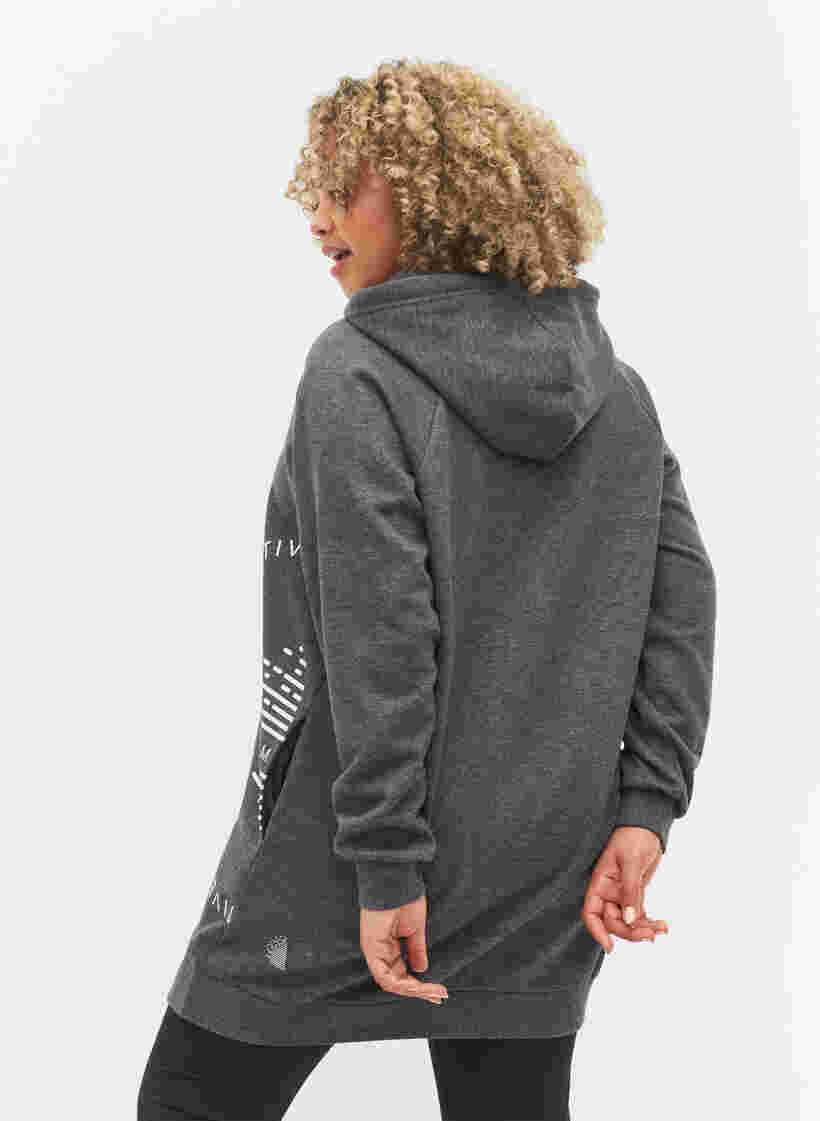 Langes Sweatshirt mit Kapuze und Printdetails, Dark Grey Melange, Model image number 1