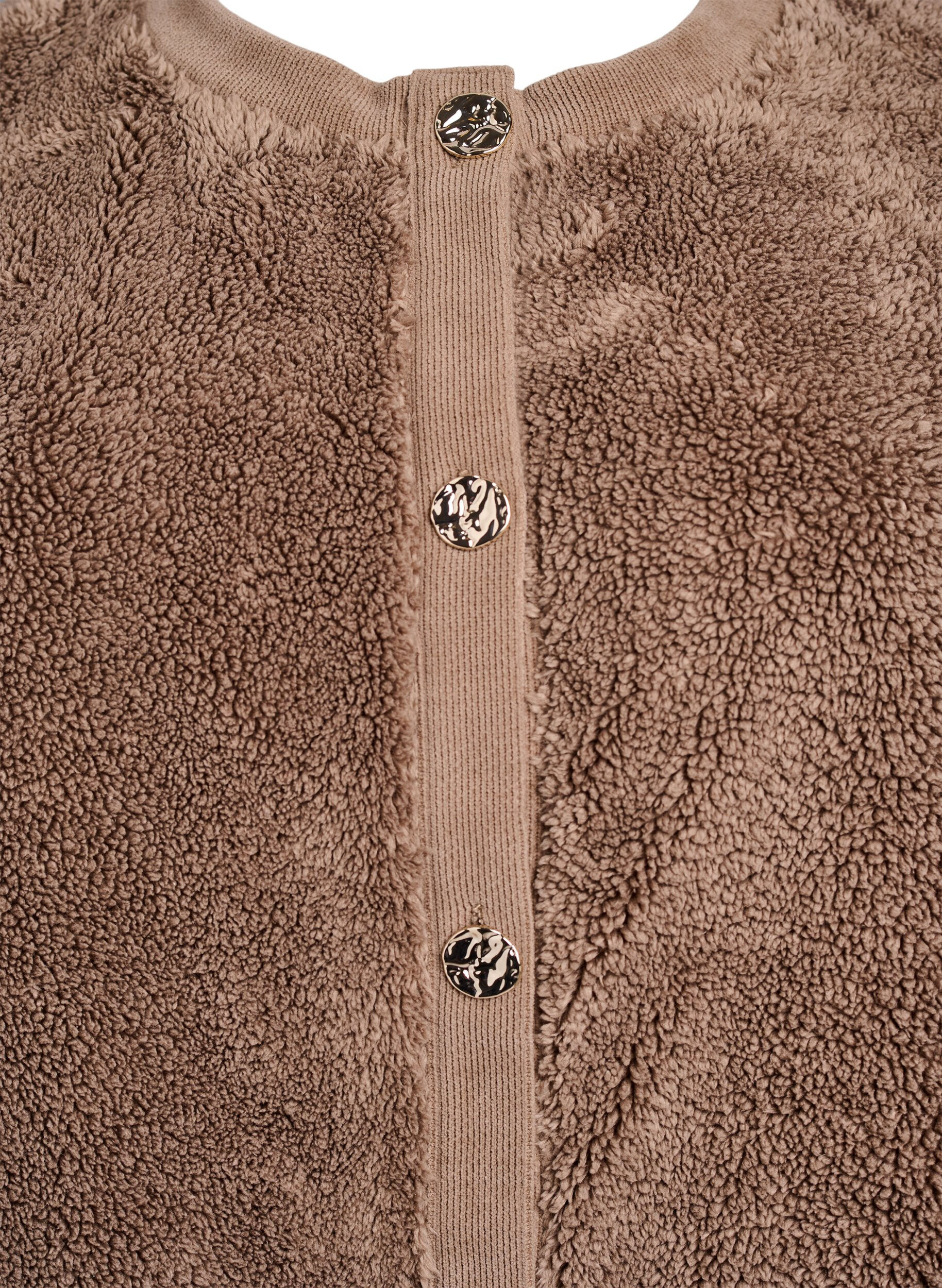 Zizzi Teddy-Cardigan mit Zierkn&ouml;pfen, Braun, Packshot image number 2