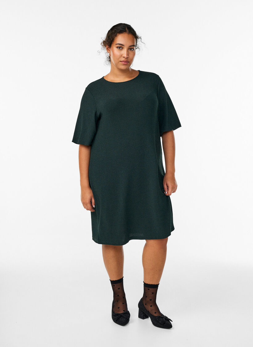 Kurzes Kleid mit Glitzermuster, Grün, Model image number 1