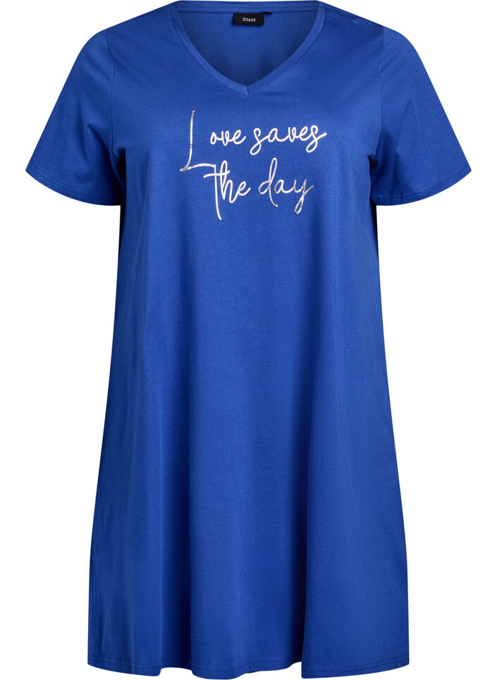 Nachthemd aus Bio-Baumwolle mit V-Ausschnitt, Blau, Packshot image number 0