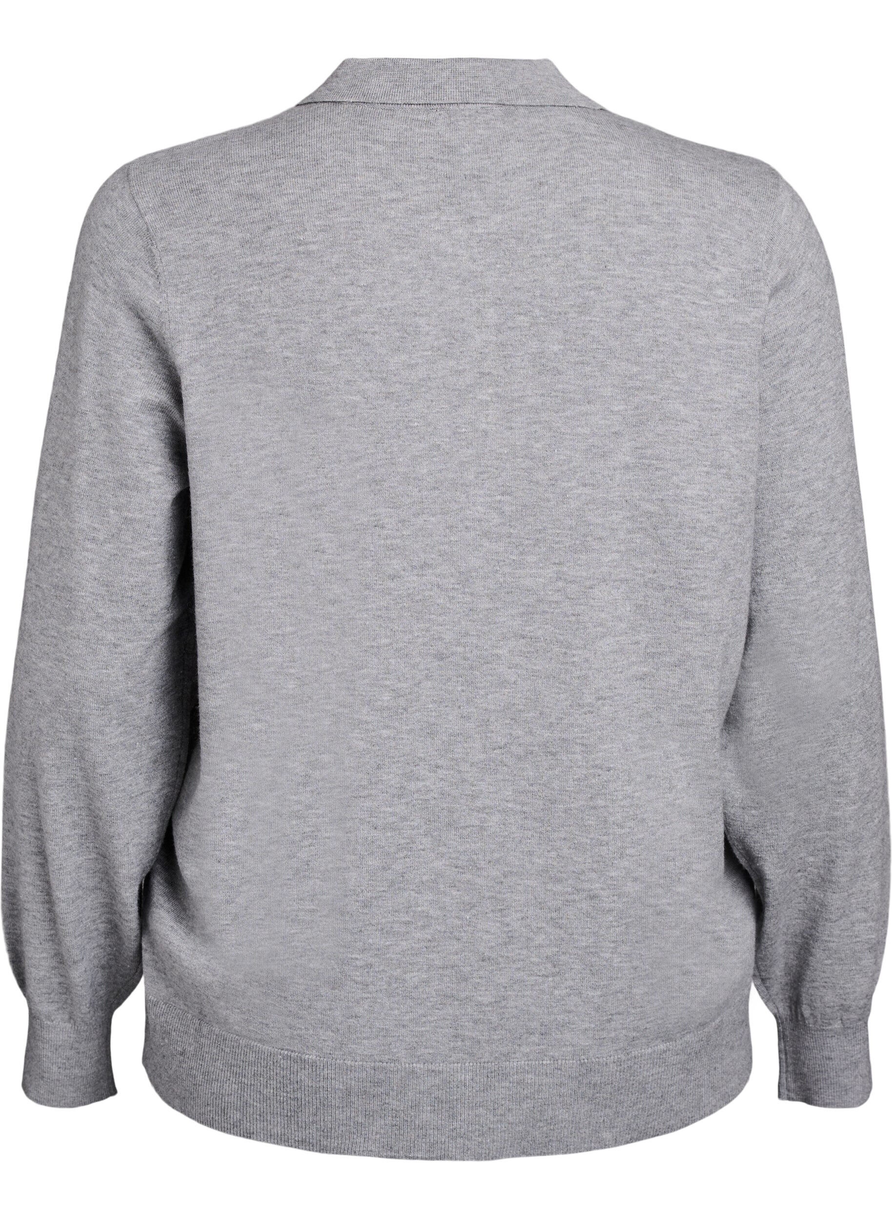 Zizzi Strickbluse mit Kragen, Grau, Packshot image number 1