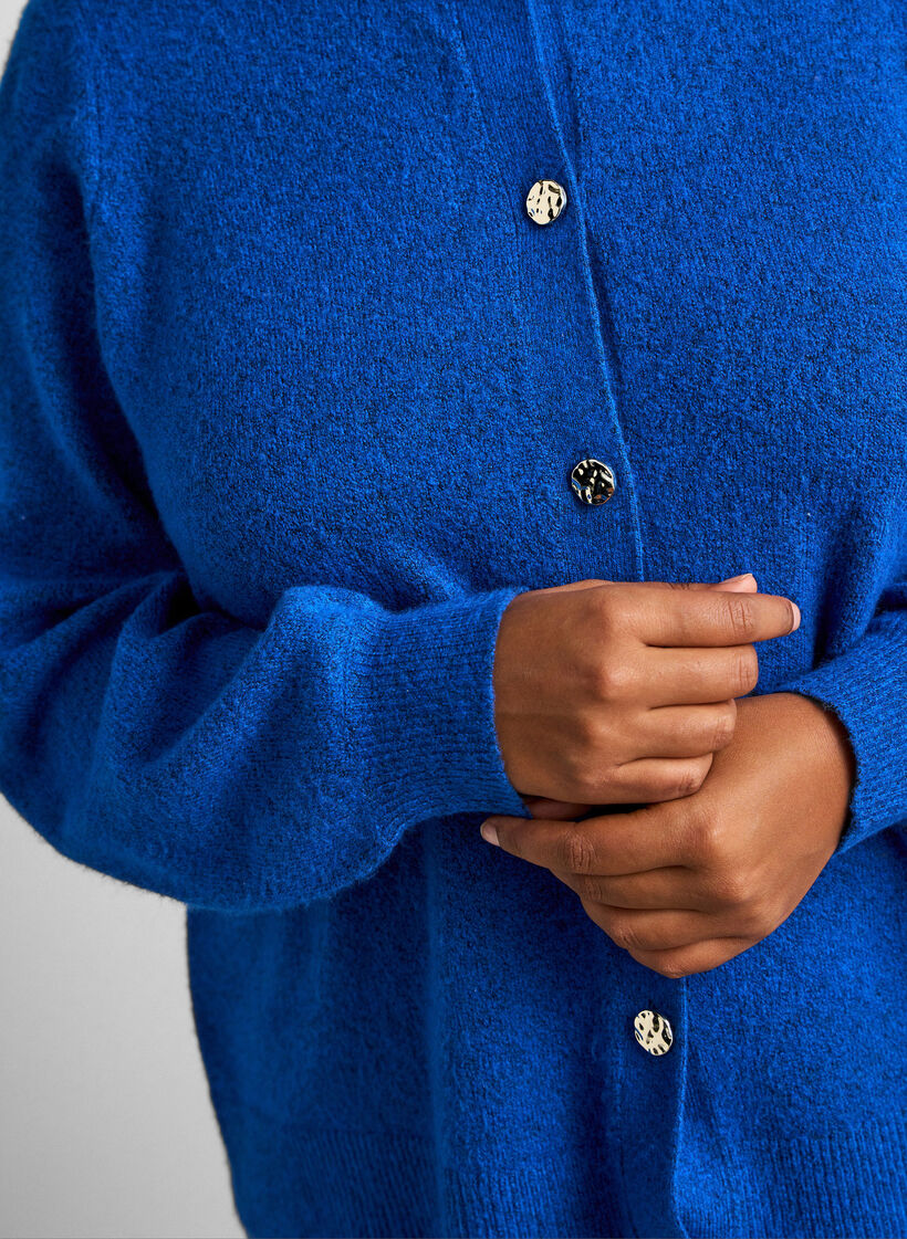 Strickjacke aus weichem Strick mit goldfarbenen Kn&ouml;pfen, T&uuml;rkis, Model image number 3