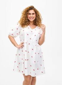 Kleid mit Kirschdruck in A-Linien-Form, B. White/Cherry, Model