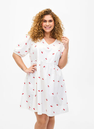 Kleid mit Kirschdruck in A-Linien-Form, B. White/Cherry, Model image number 0