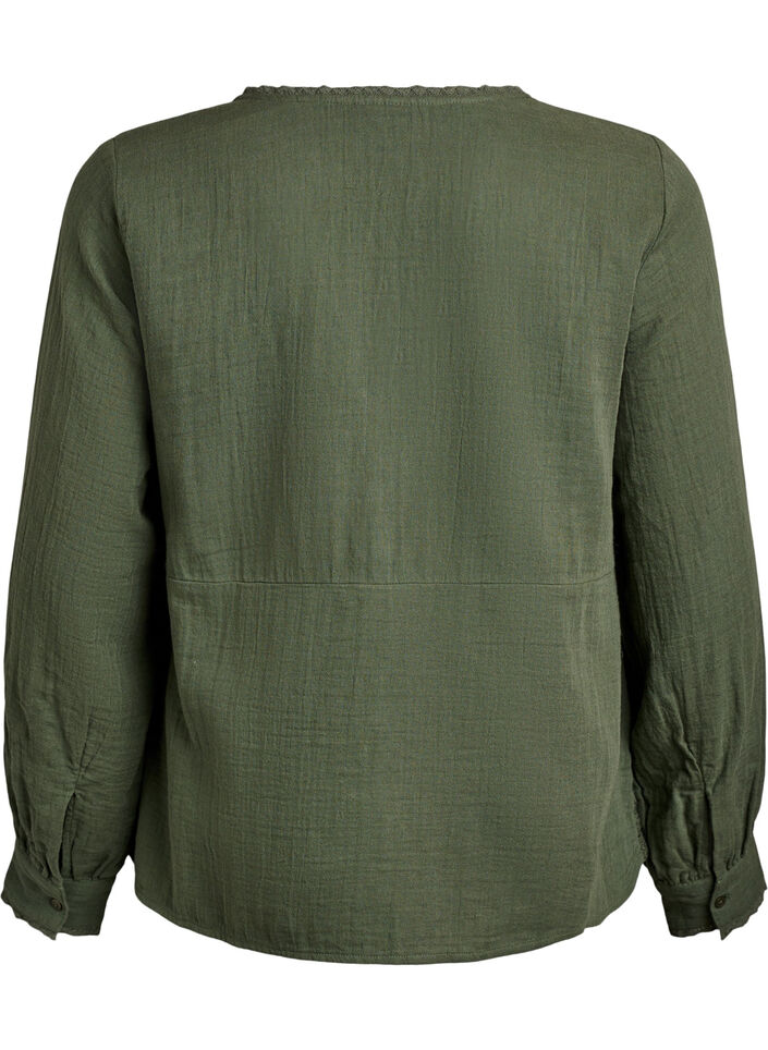 Baumwoll-Musselinbluse mit Häkeldetails, Grün, Packshot image number 1