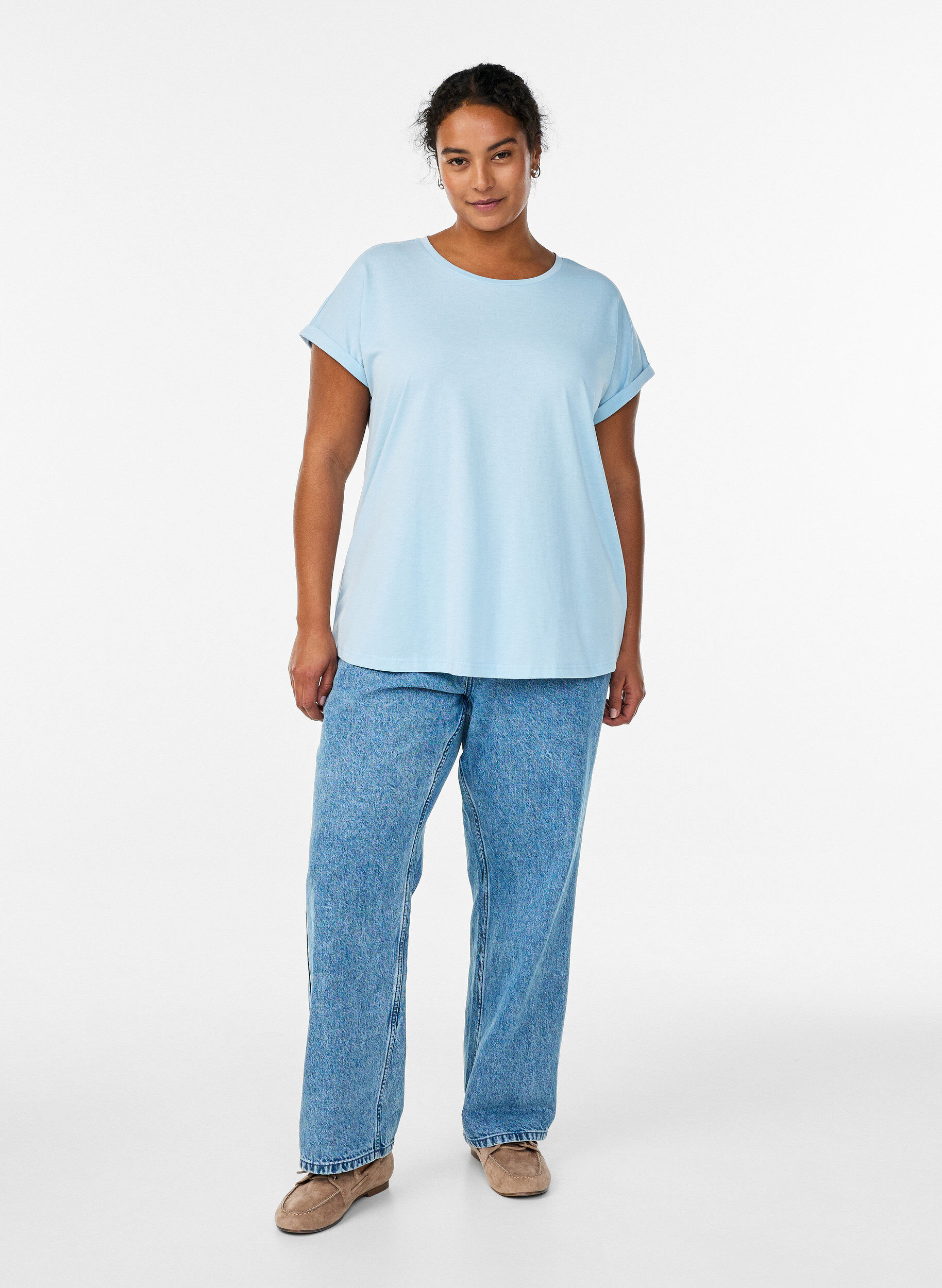 ZizziKurz&auml;rmeliges T-Shirt aus Baumwollmischgewebe, Blau, Model image number 1