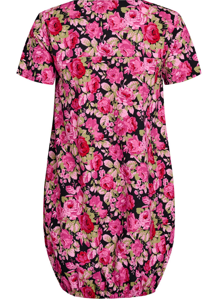 Kurz&auml;rmliges Baumwollkleid mit Aufdruck, Schwarz, Packshot image number 1