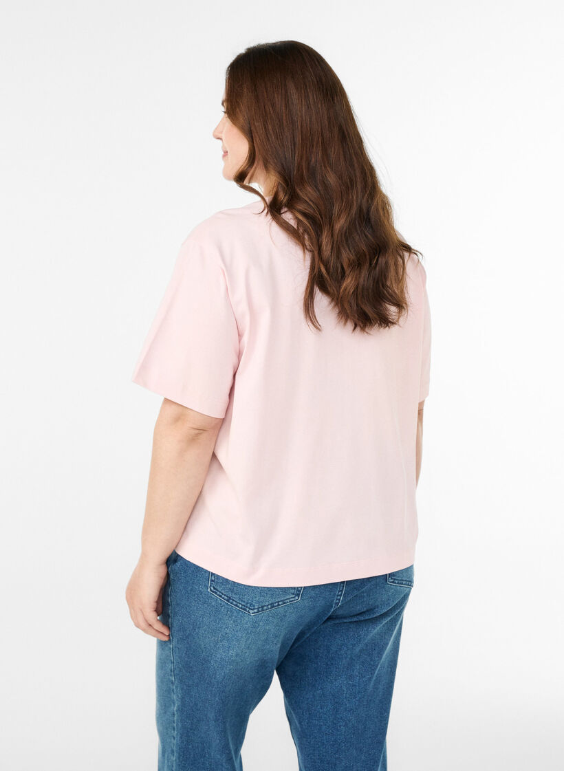 Boxy Baumwoll-T-Shirt, Pink, Model image number 2
