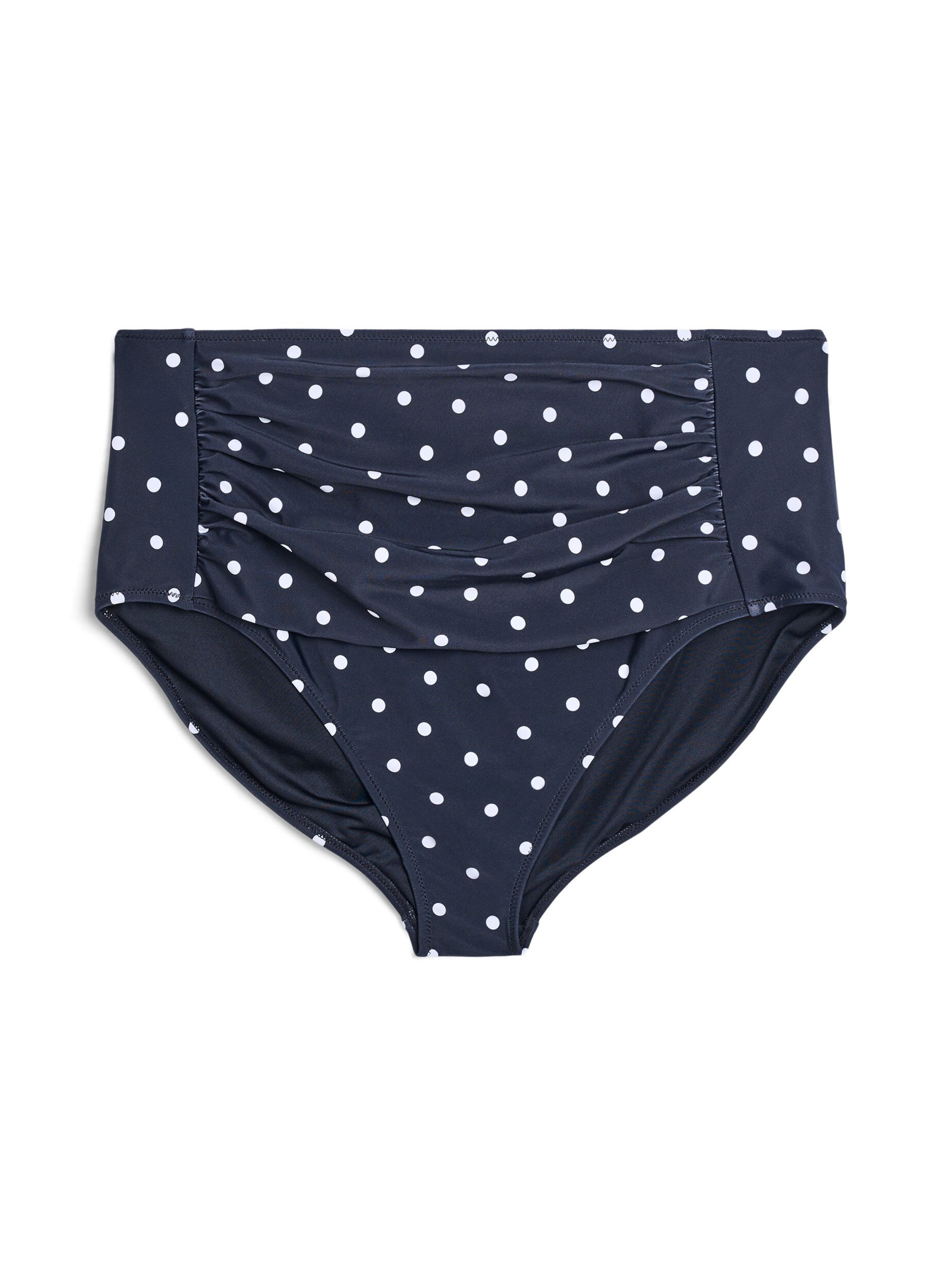 ZizziHoch taillierte Bikinihose mit Polka Dots, Schwarz, Packshot image number 0