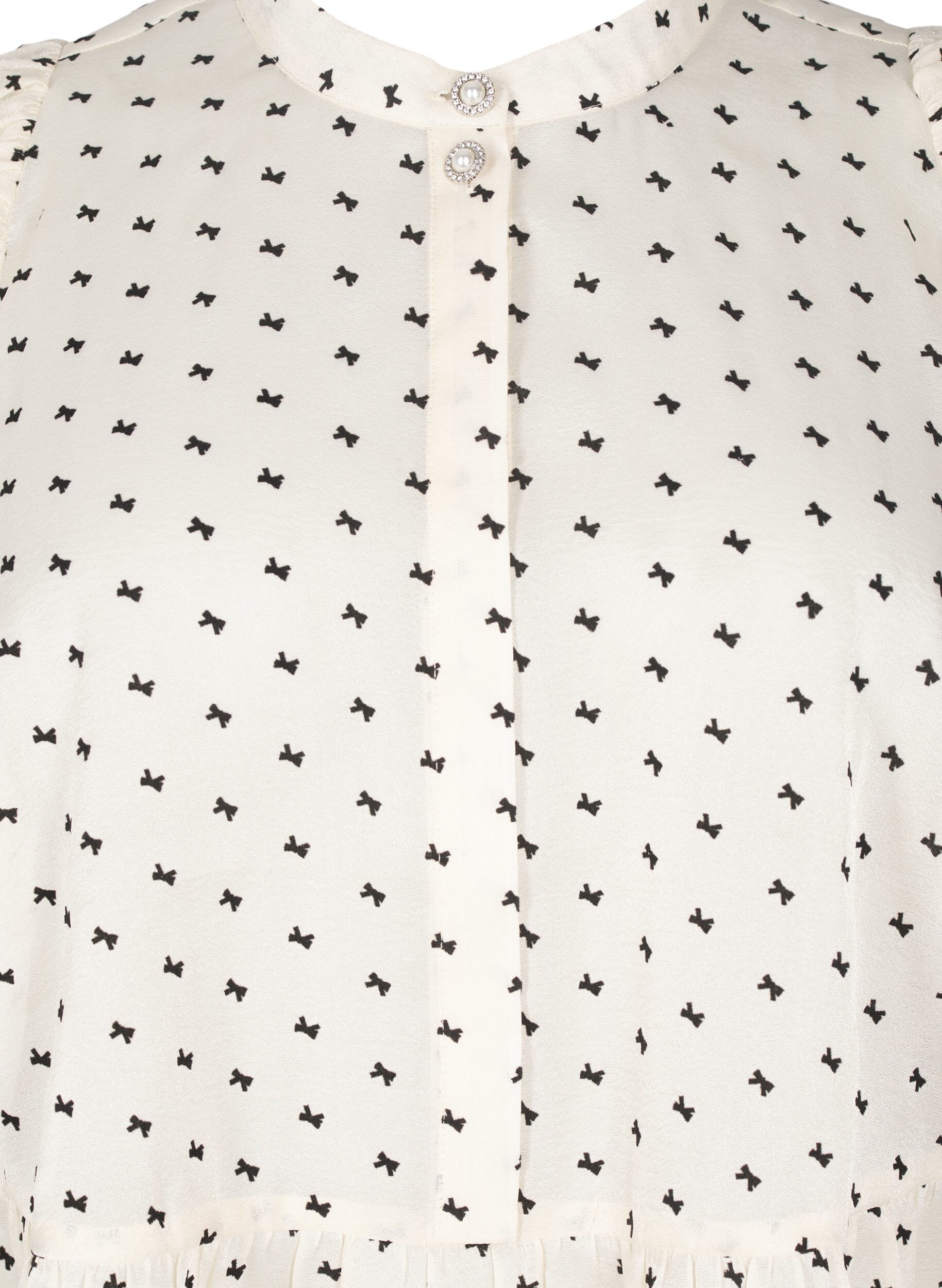 Zizzi Bluse mit Sch&ouml;&szlig;chen und Schleifen, Ecru w Bow, Packshot image number 2