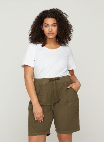Lockere Shorts aus Baumwolle mit Taschen , Ivy Green, Model image number 0