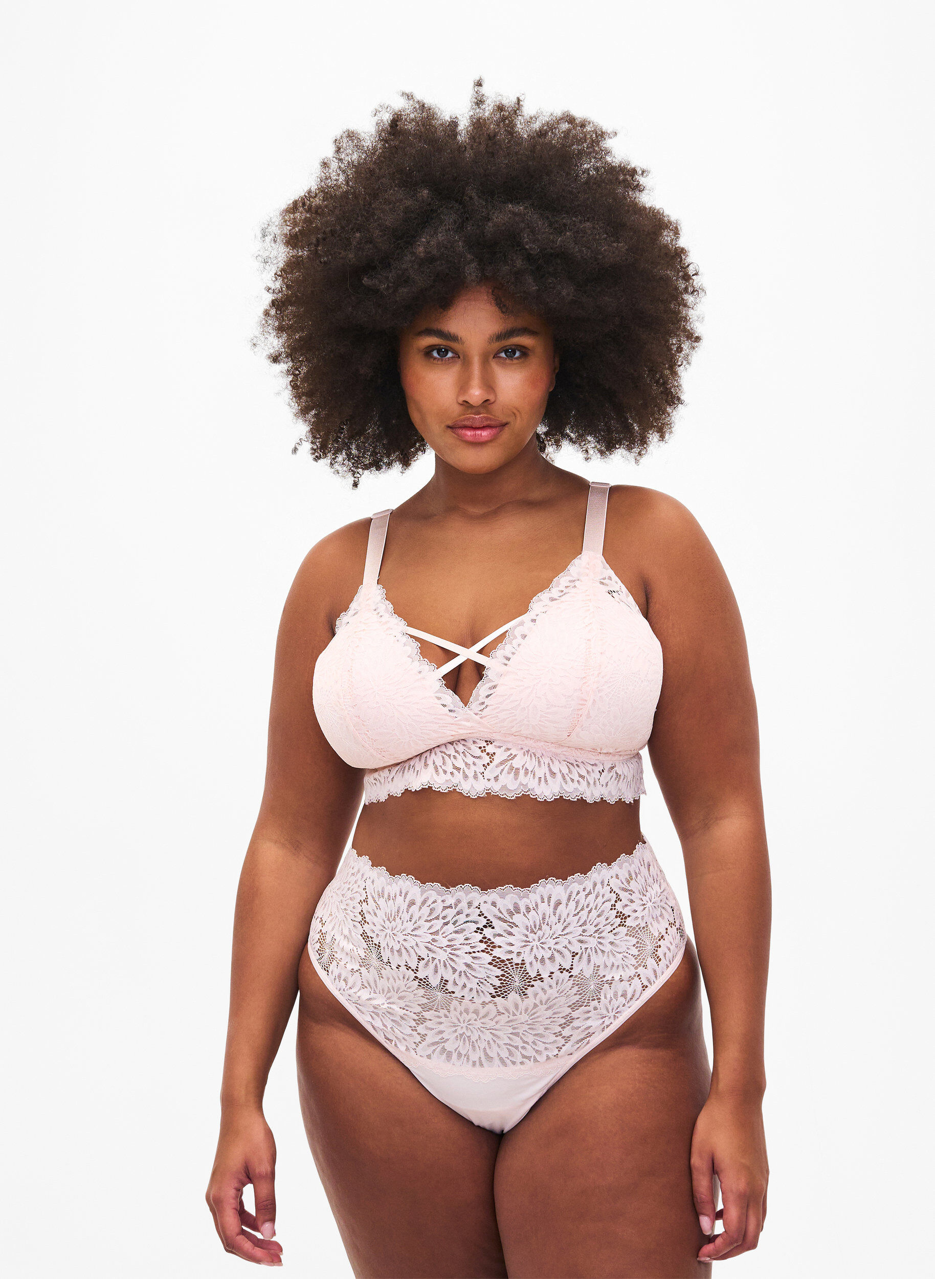 Zizzi Bralette mit String-Detail und weicher Polsterung, Peach Blush, Model image number 3