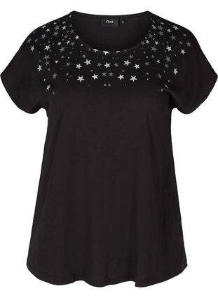 Kurzarm T-Shirt aus Baumwolle mit Sternen, Black STARS, Packshot image number 0