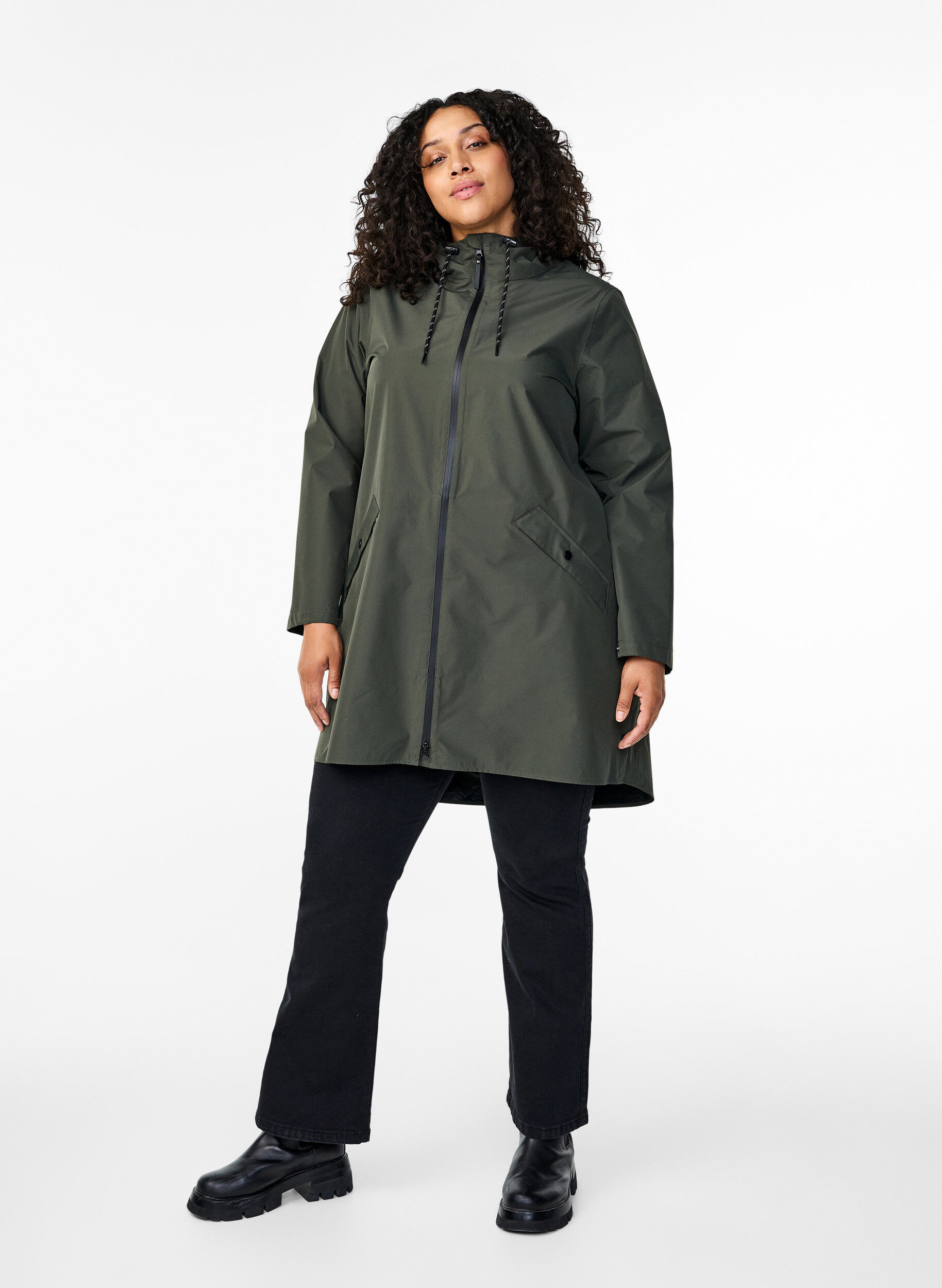 ZizziRegenjacke mit Taschen und Kapuze, Gr&uuml;n, Model image number 1