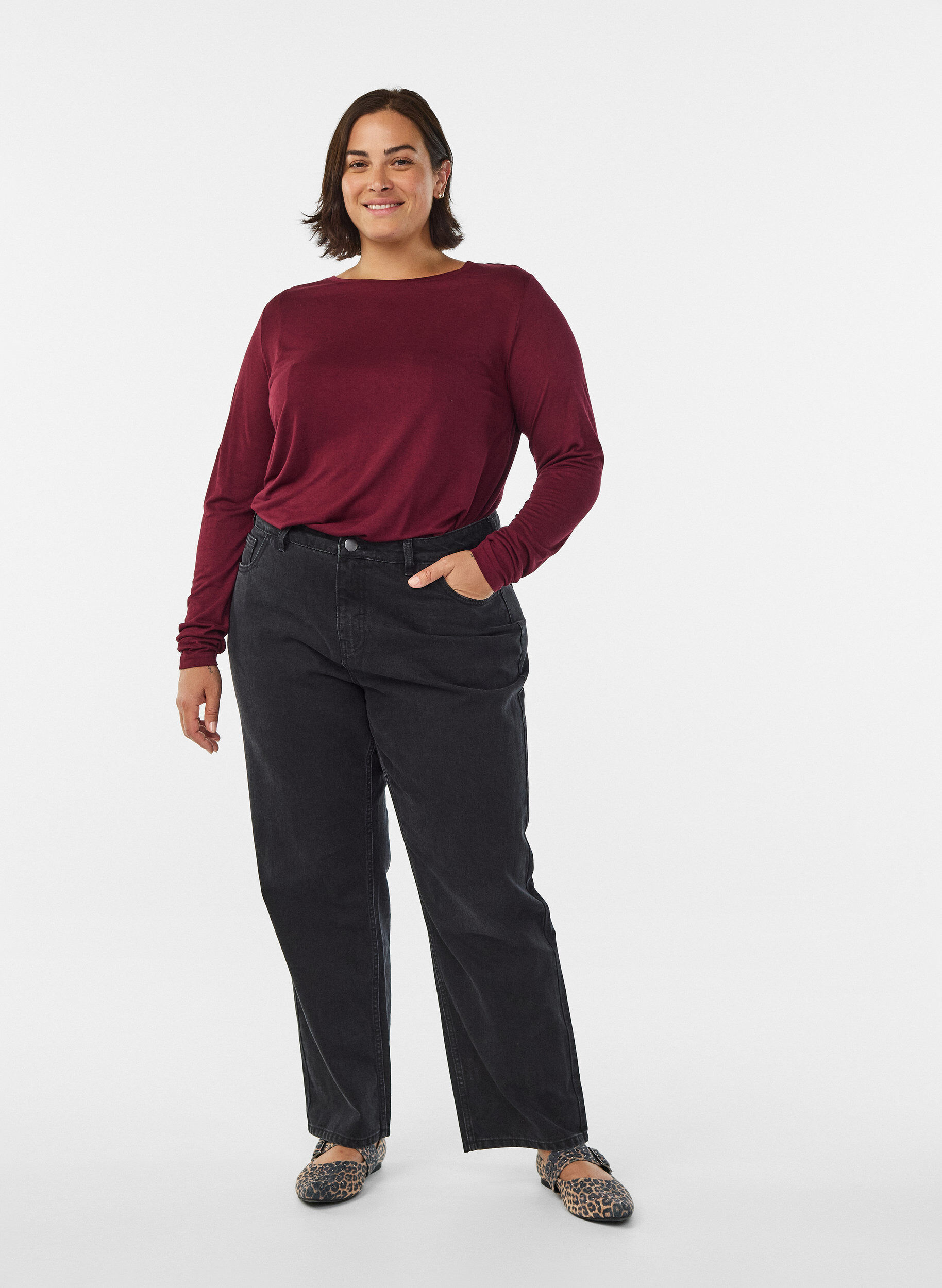 ZizziLang&auml;rmelige Bluse aus Wolle und Viskose, Dunkles Bordeaux, Model image number 1