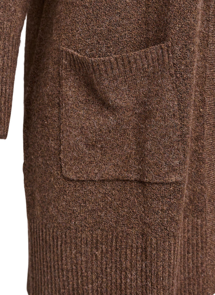 Strickjacke mit Rippenstrick und Taschen, Braun, Packshot image number 3