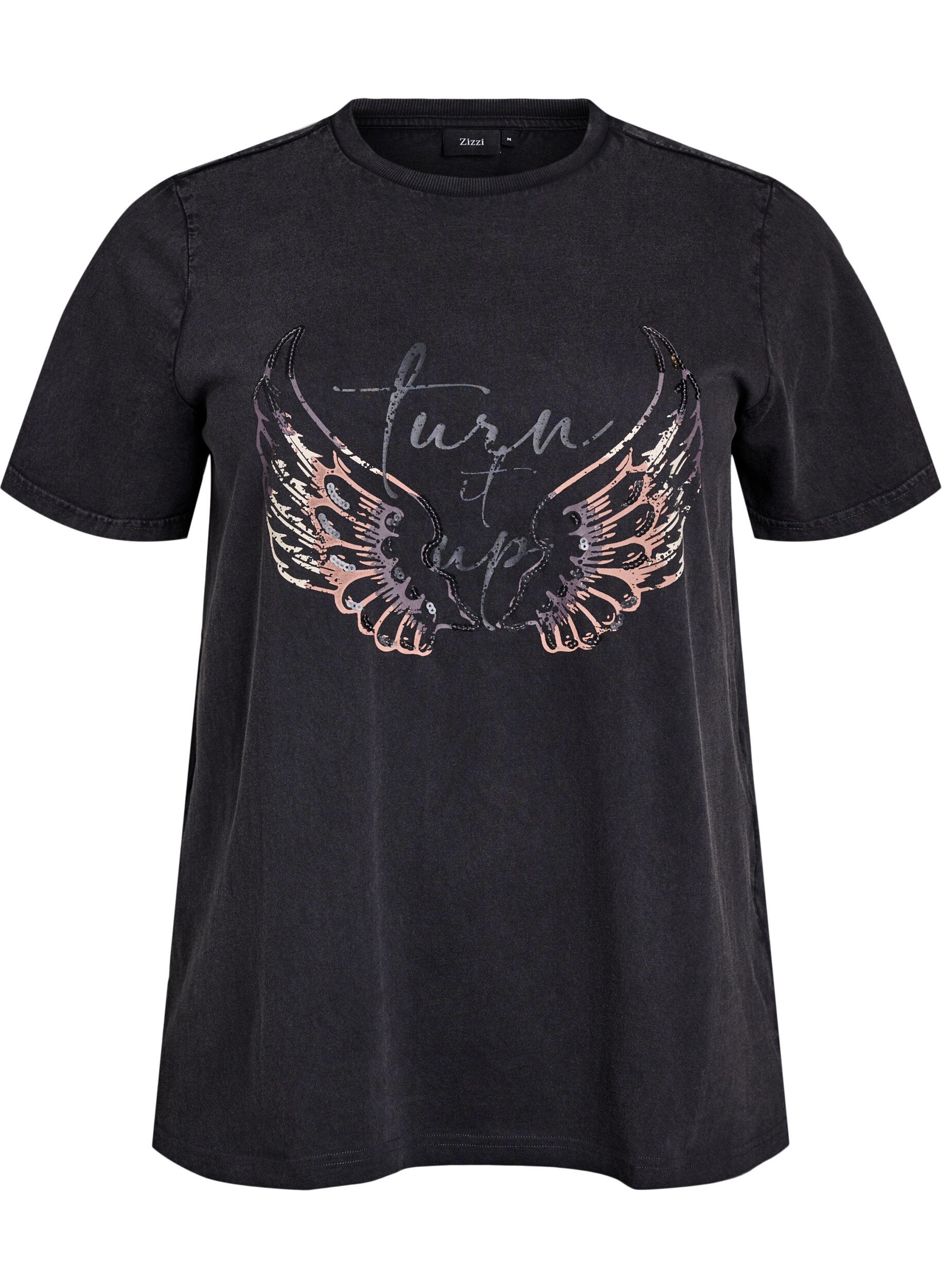 Zizzi T-Shirt aus Bio-Baumwolle mit Statement-Print, Grau, Packshot image number 0