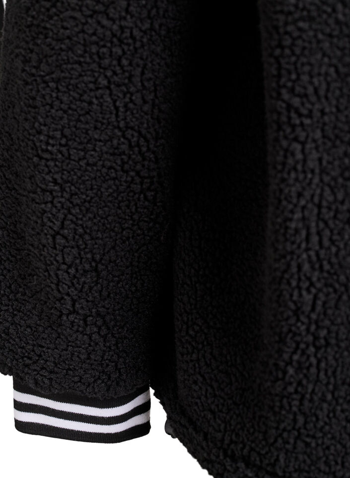 Jacke aus Teddyfleece mit Streifendetails, Schwarz, Packshot image number 3