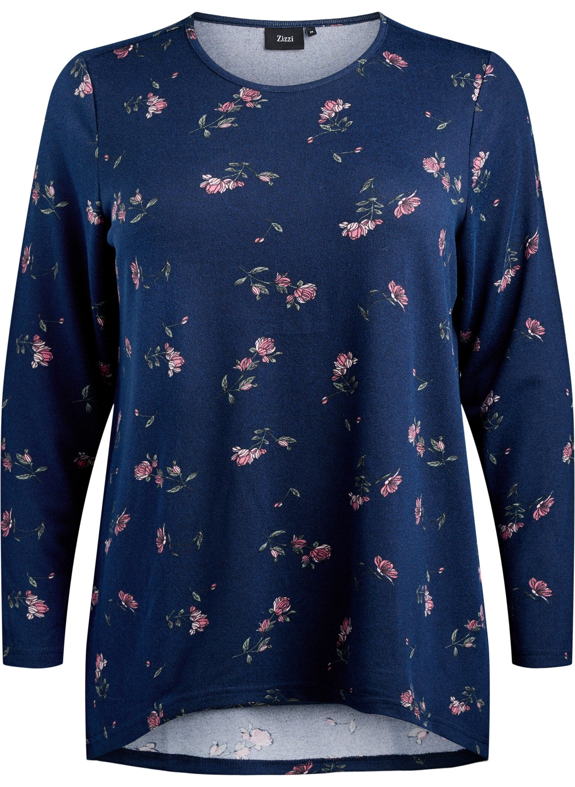 Zizzi Gemusterte Bluse mit langen &Auml;rmeln, Blau, Packshot image number 0