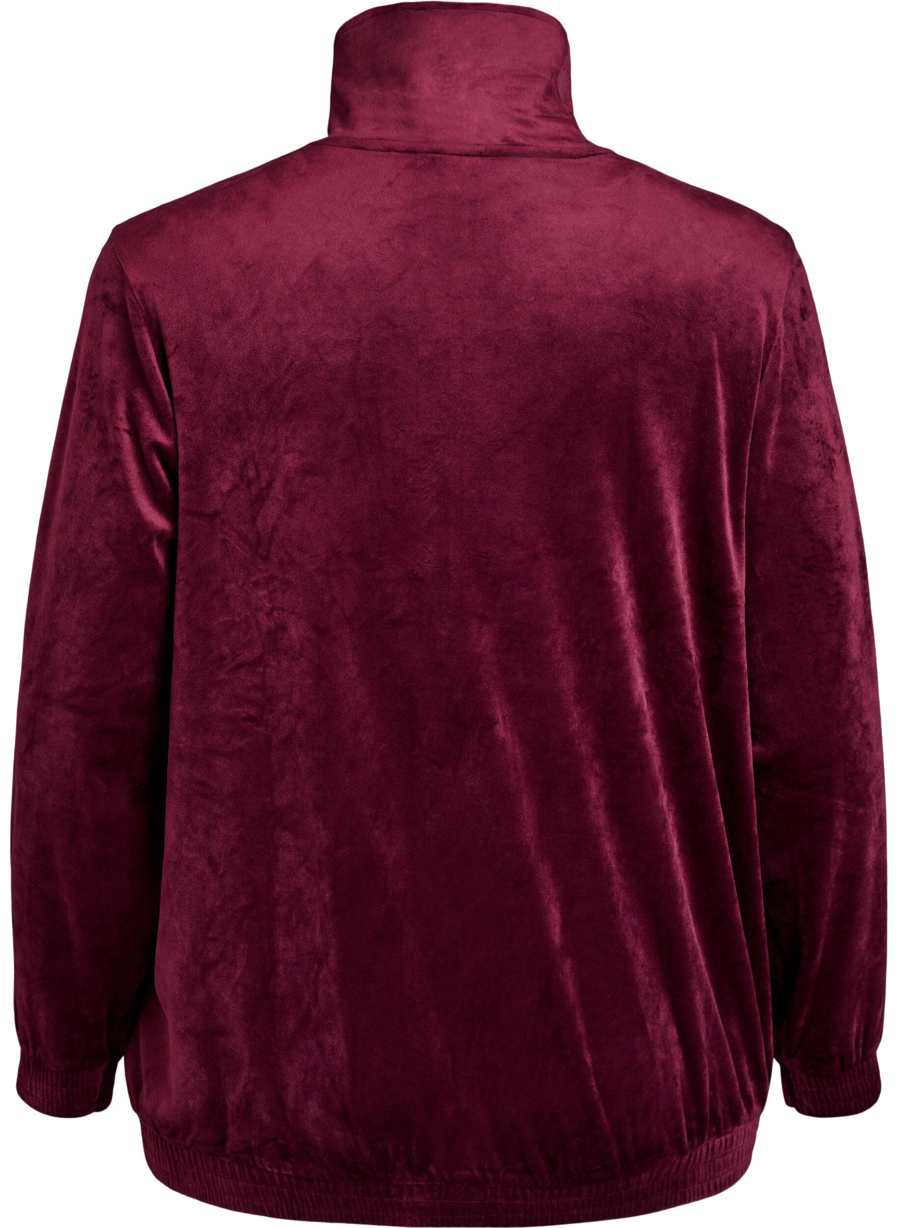 ZizziCardigan aus Velours mit Rei&szlig;verschluss und hohem Kragen, Dunkles Bordeaux, Packshot image number 1