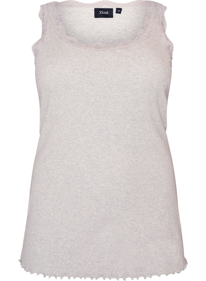 Geripptes Top mit Spitzen, Grau, Packshot image number 0