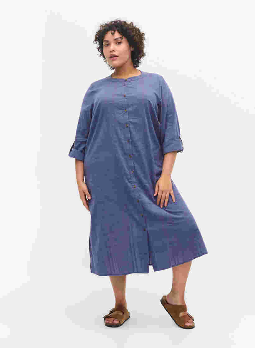 Hemdkleid aus Baumwolle mit 3/4-Ärmeln, Nightshadow Blue, Model image number 2