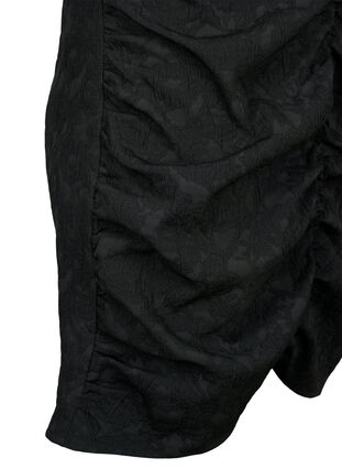 Kurzärmeliges Kleid mit strukturiertem Stoff und Drapierungen, Black, Packshot image number 3