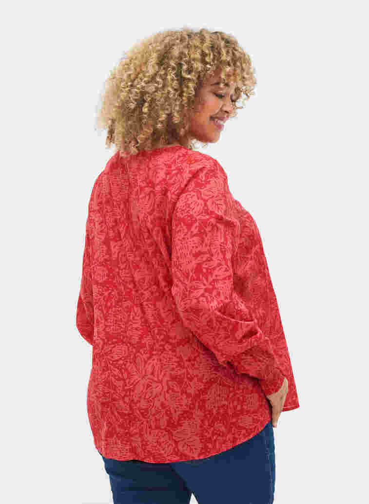 Bluse mit V-Ausschnitt und Smoking, Ribbon Red AOP, Model image number 1