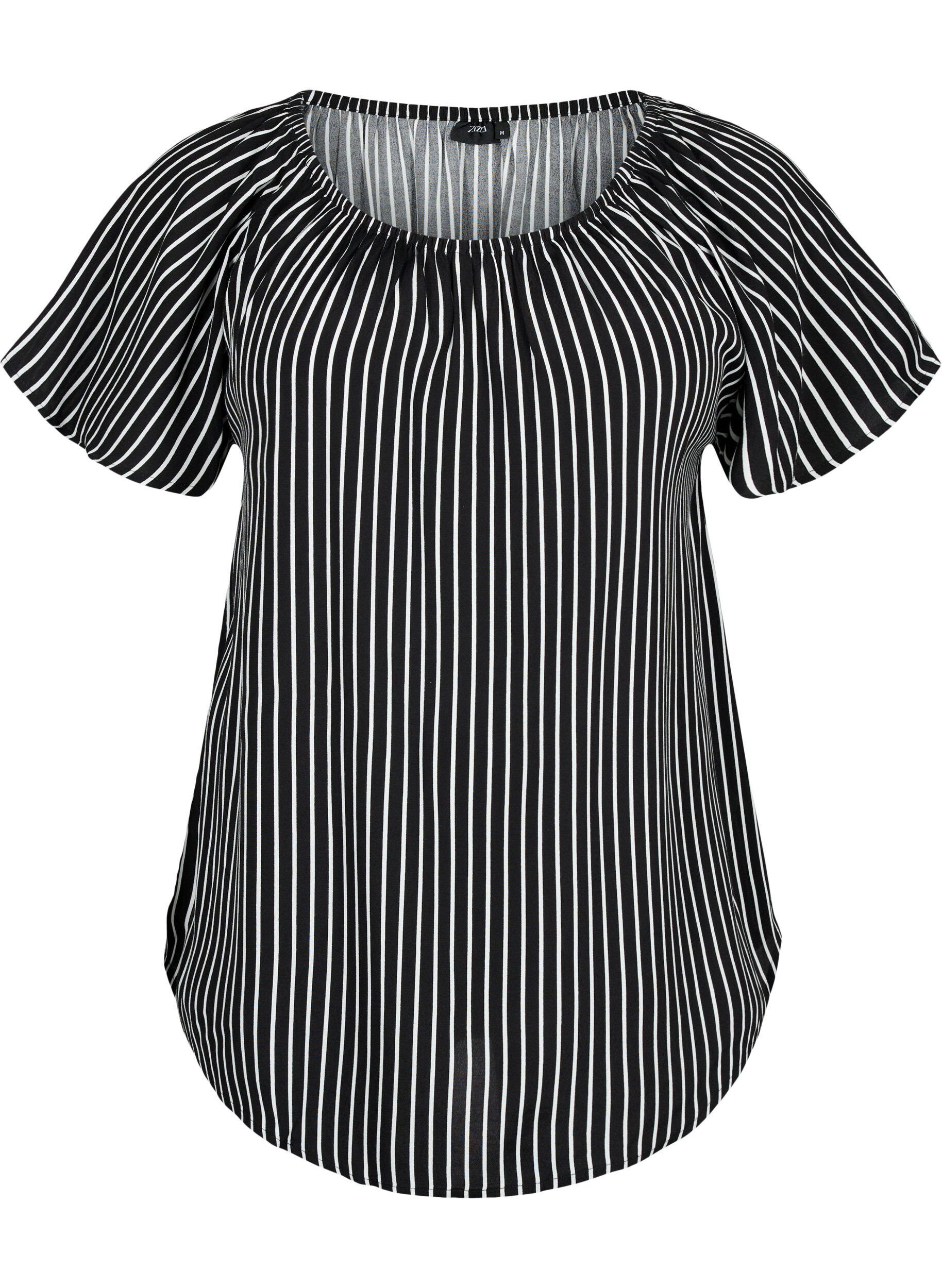 Zizzi Gestreifte Viskosebluse mit kurzen &Auml;rmeln, Black/ White Stripe, Packshot image number 0