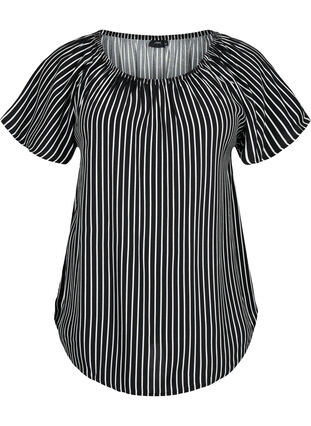 Gestreifte Viskosebluse mit kurzen Ärmeln, Black/ White Stripe, Packshot image number 0