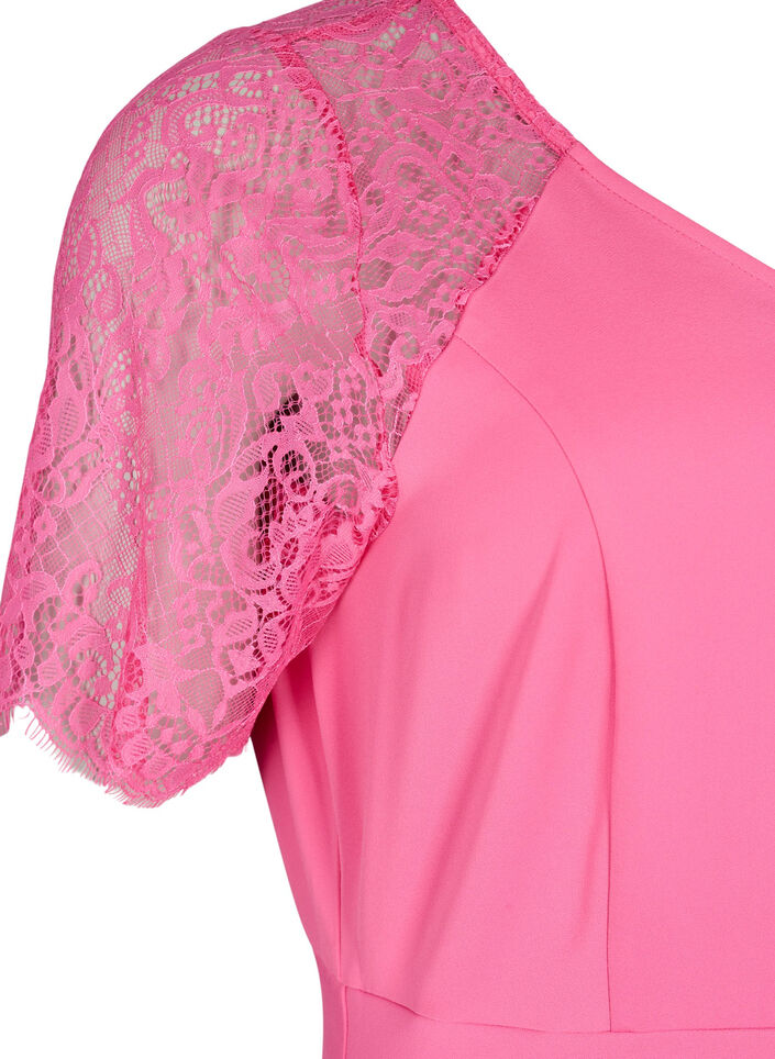 Midikleid mit kurzen Spitzenärmeln, Shocking Pink, Packshot image number 3