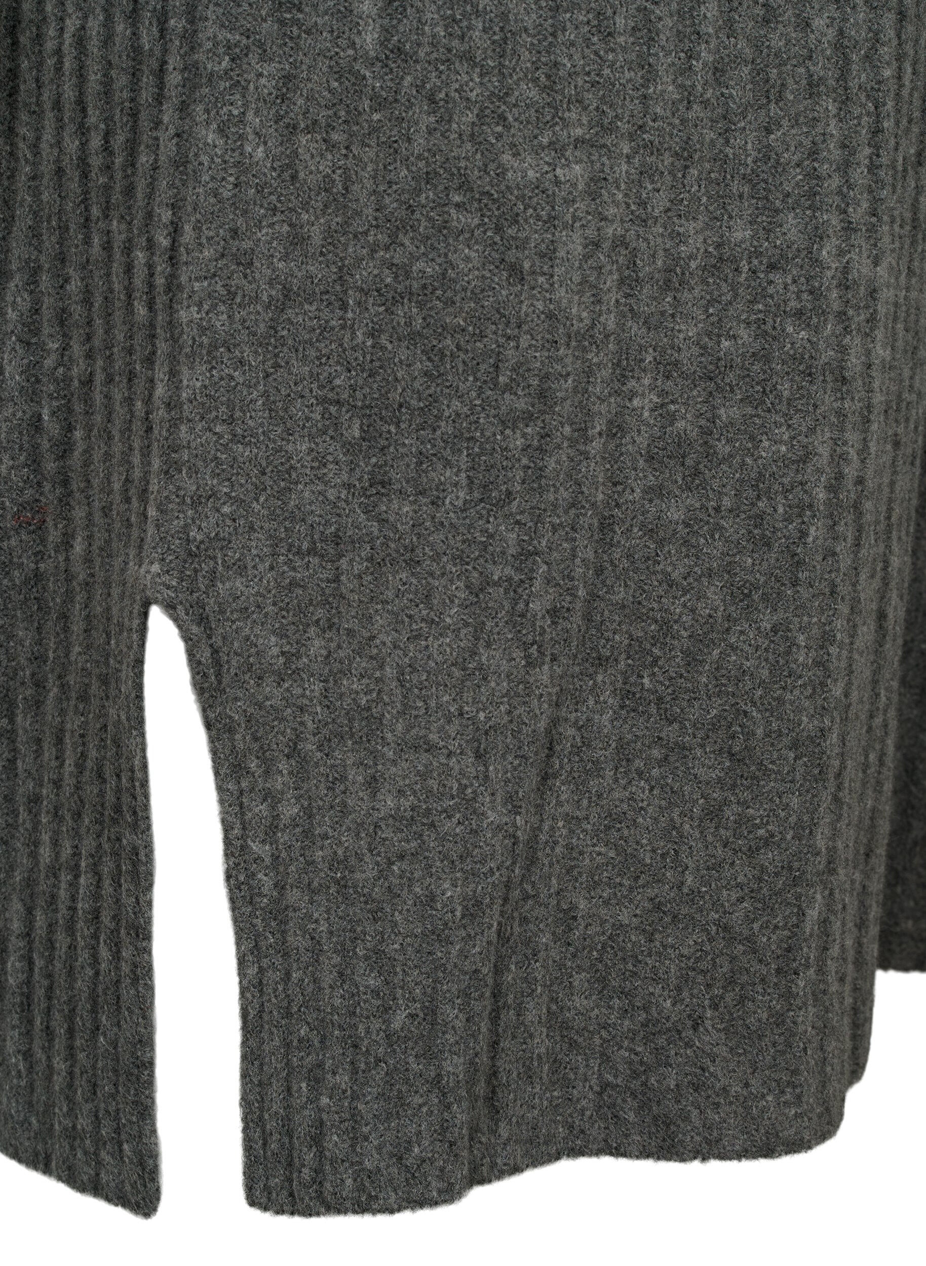 Zizzi Geripptes Strickkleid mit Rollkragen, Dark Grey Melange, Packshot image number 3