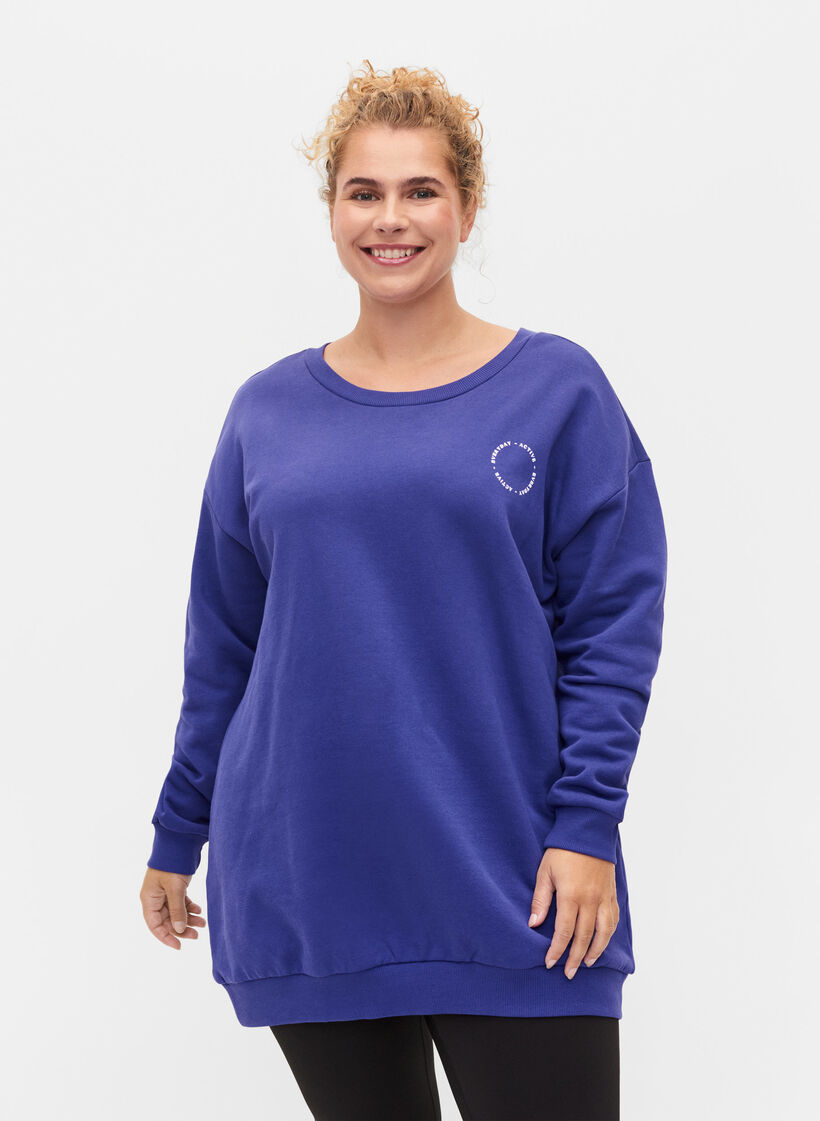 Sweatshirt aus Baumwolle mit Print, Deep Blue, Model image number 0