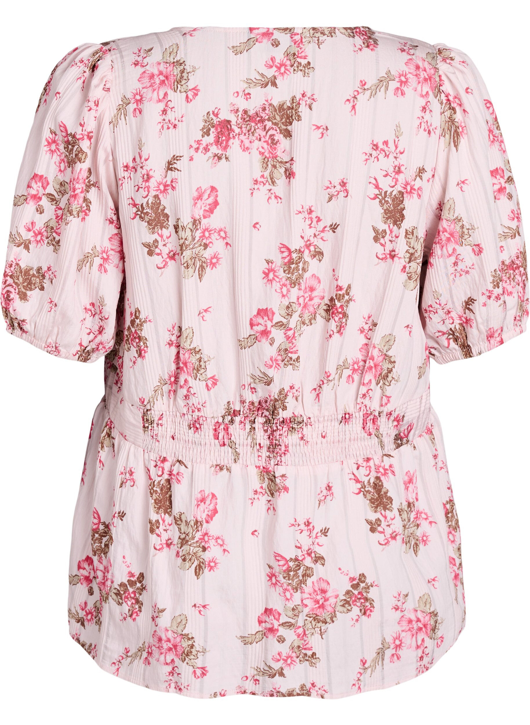 Zizzi Gebl&uuml;mte Bluse mit kurzen &Auml;rmeln und geraffter Taille, Pink, Packshot image number 1