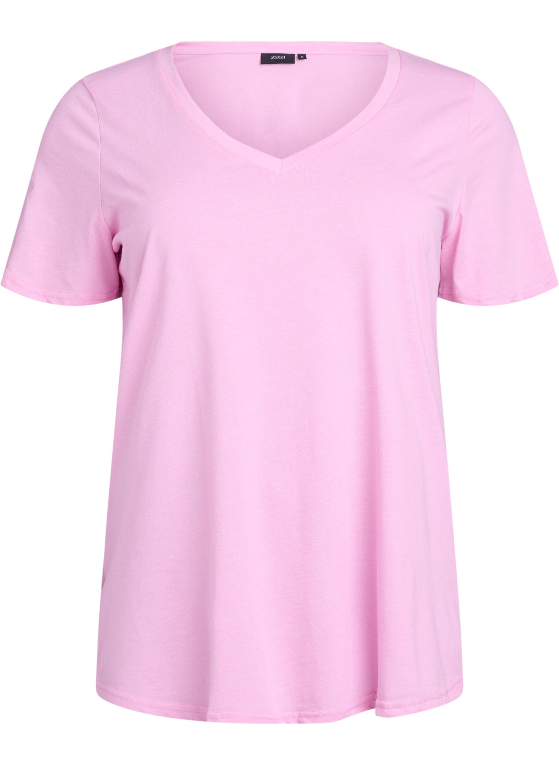 Zizzi Kurz&auml;rmeliges T-Shirt mit V-Ausschnitt, Pink, Packshot image number 0