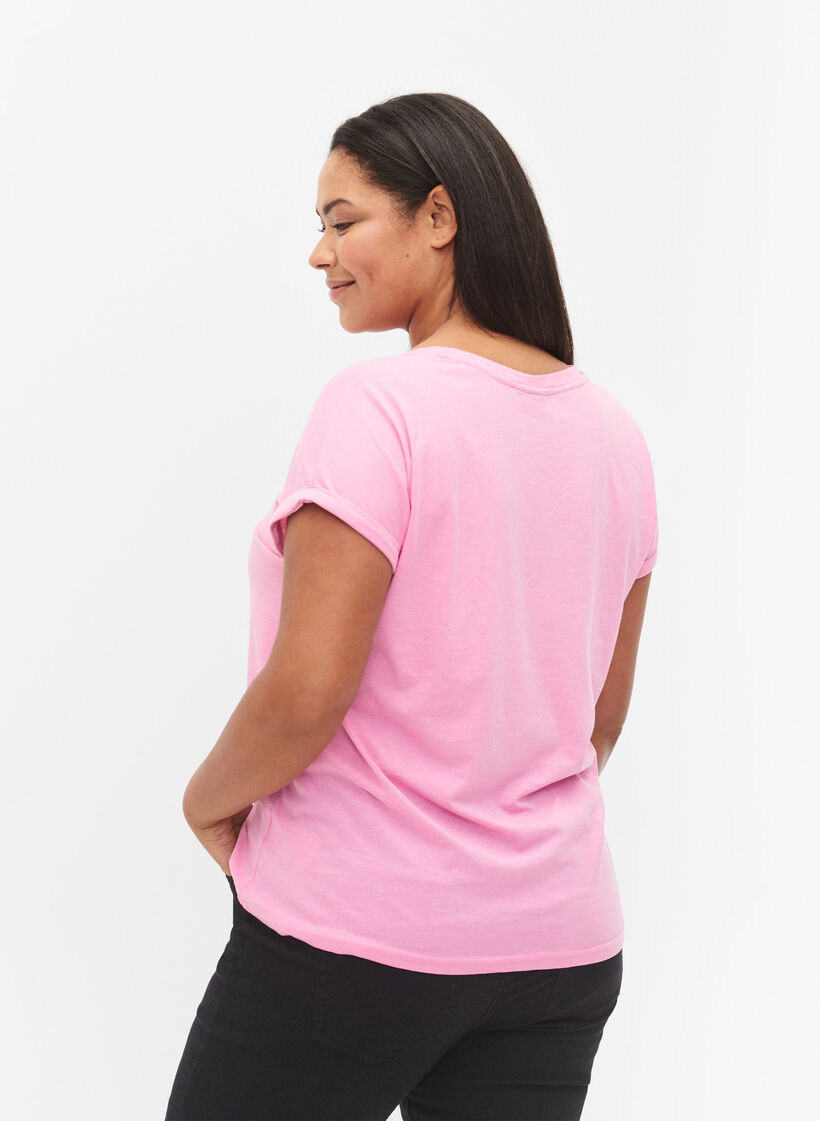 Kurzärmeliges T-Shirt aus einer Baumwollmischung, Pink, Model image number 2