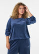 Bluse aus Velours mit aufgesticktem Text, Blau, Model image number 0
