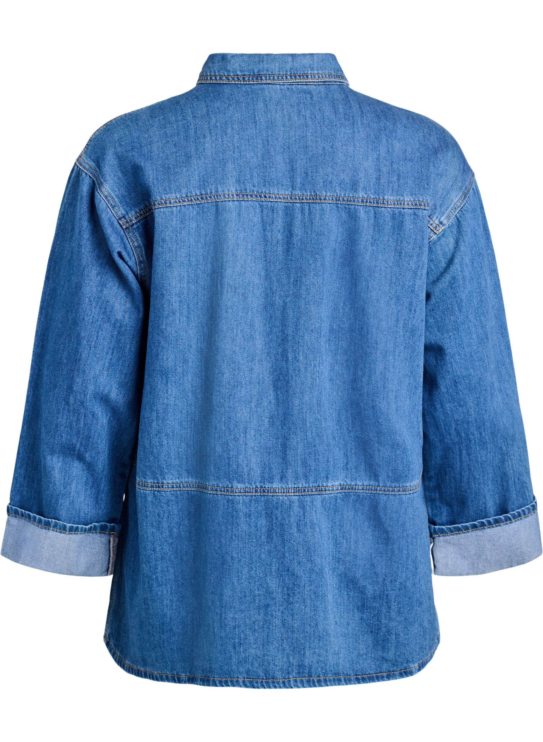 Zizzi Lockere Bluse aus Denim mit Kragen und Knopfleiste, Blau, Packshot image number 1